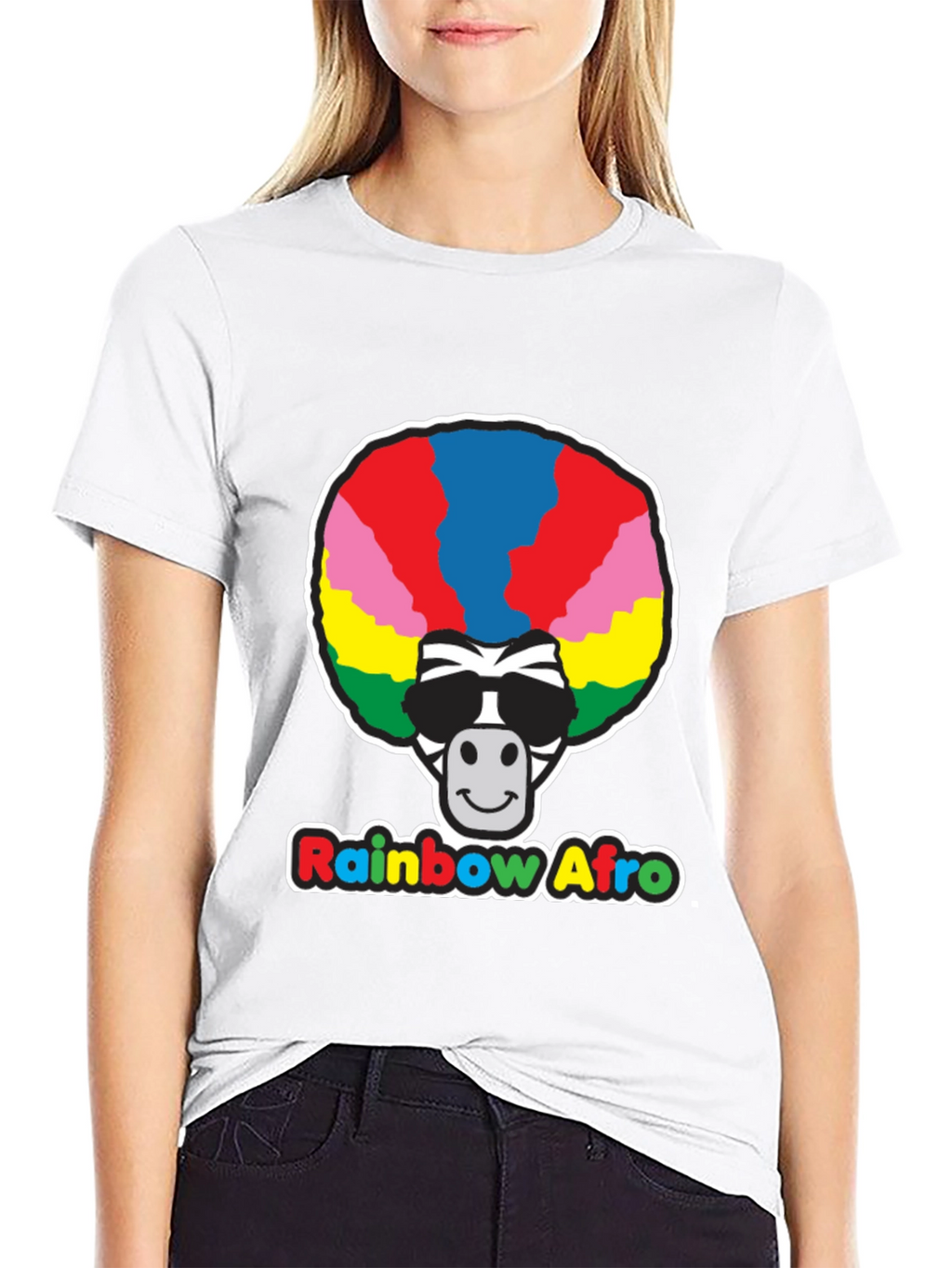 Rainbow Afro Zebra Graphic Tee - Black Cotton T-Shirt
