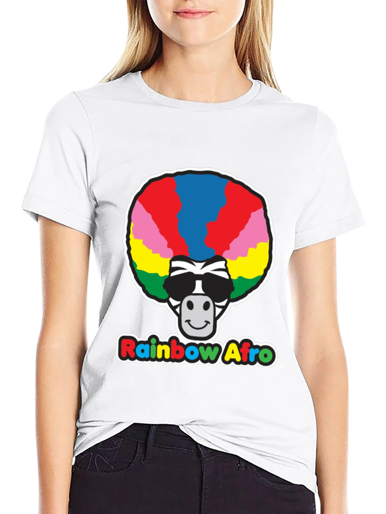 Rainbow Afro Zebra Graphic Tee - Black Cotton T-Shirt