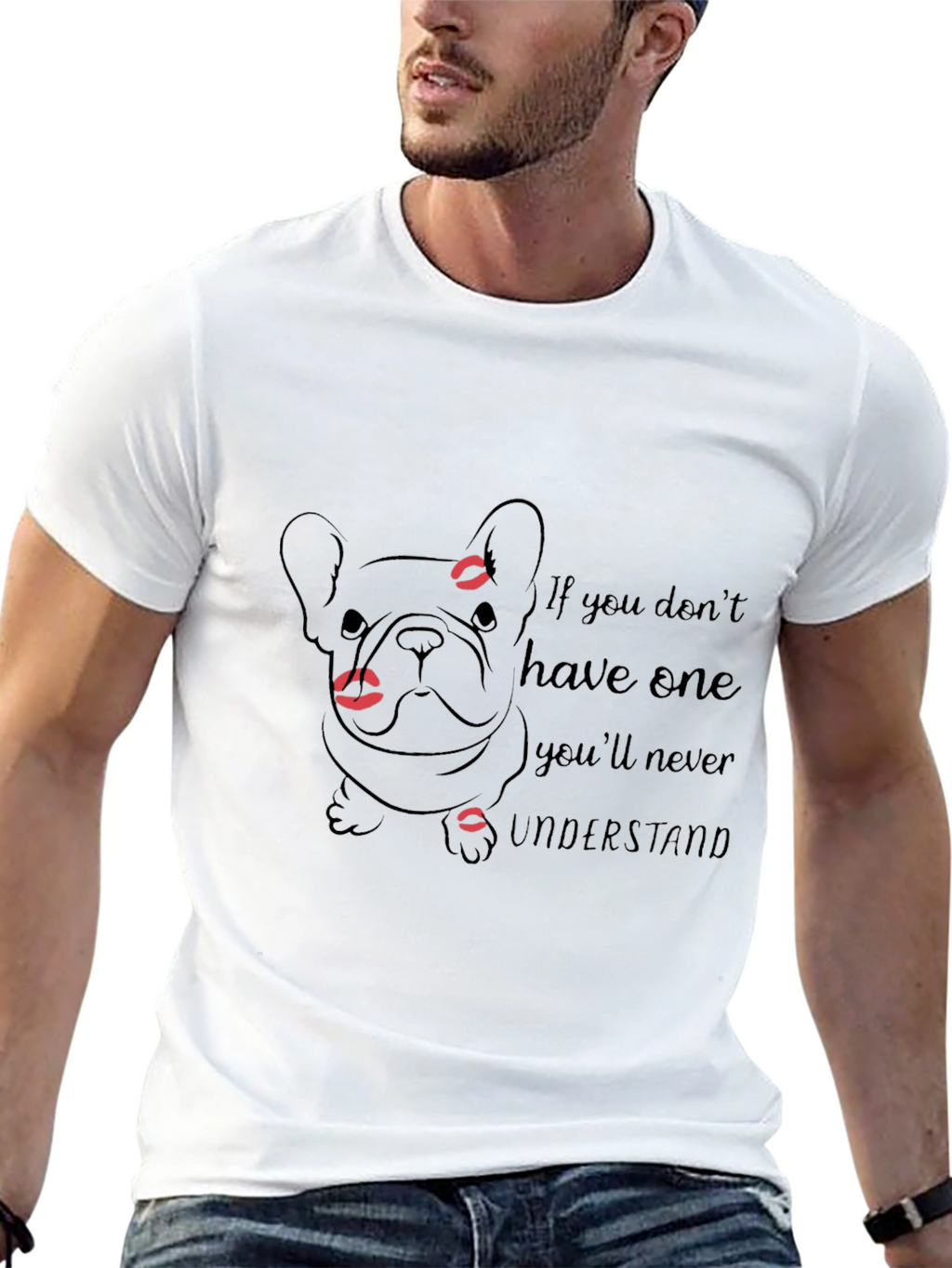 French Bulldog Lips Print Black T-Shirt