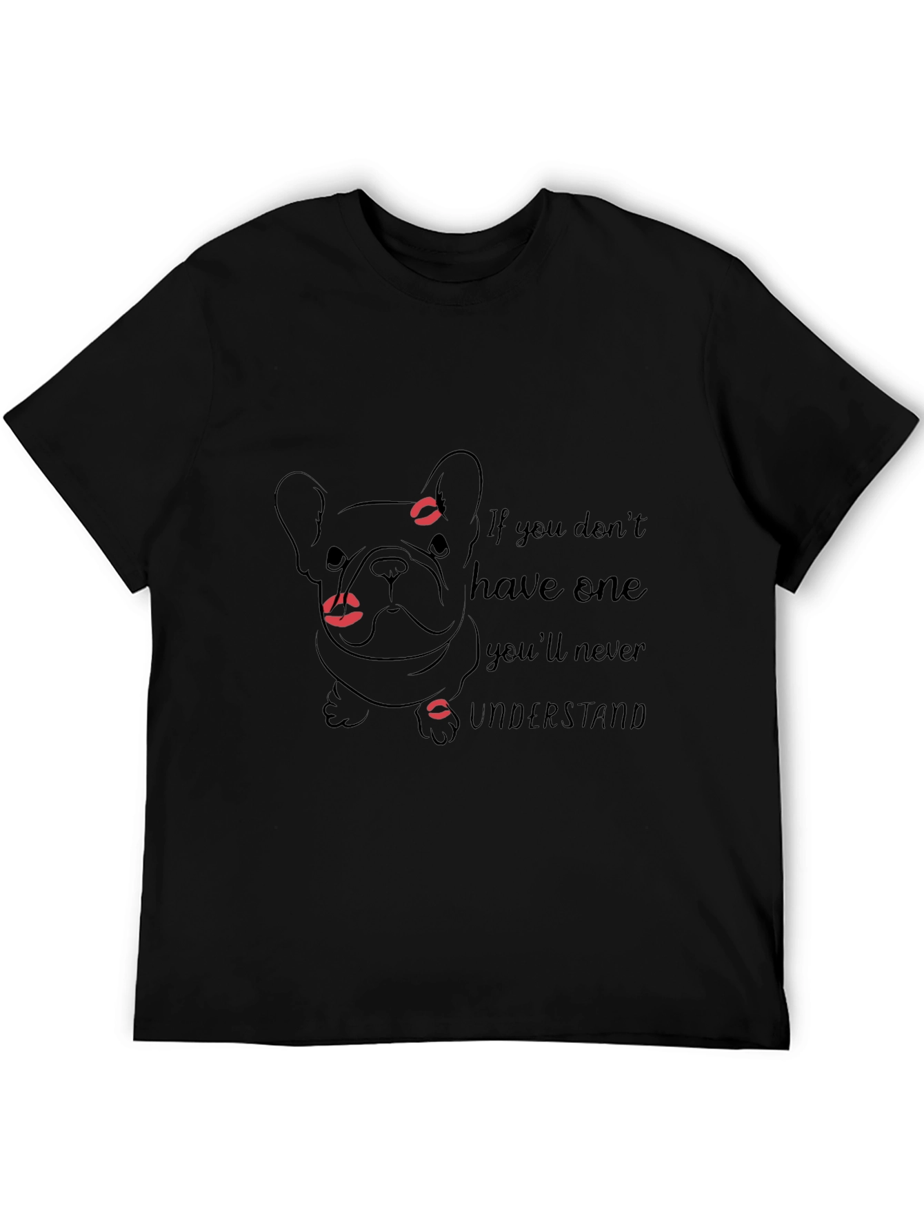 French Bulldog Lips Print Black T-Shirt