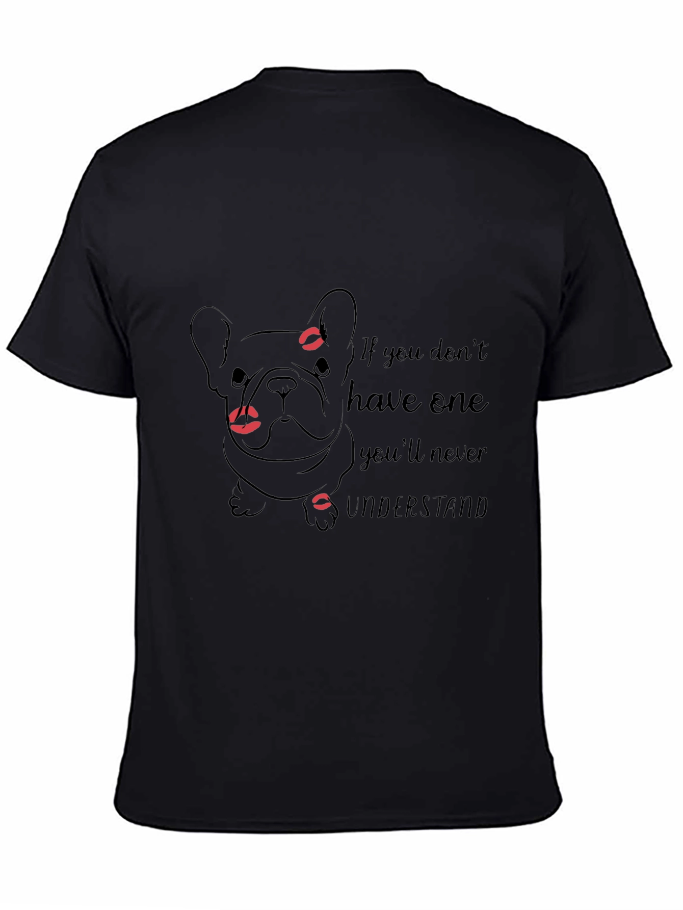 French Bulldog Lips Print Black T-Shirt
