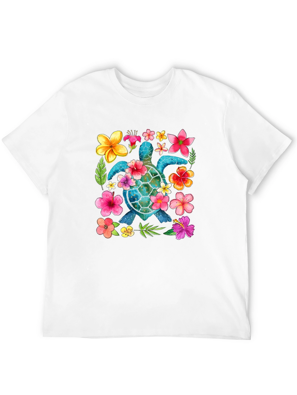 Floral Sea Turtle Graphic Black T-Shirt