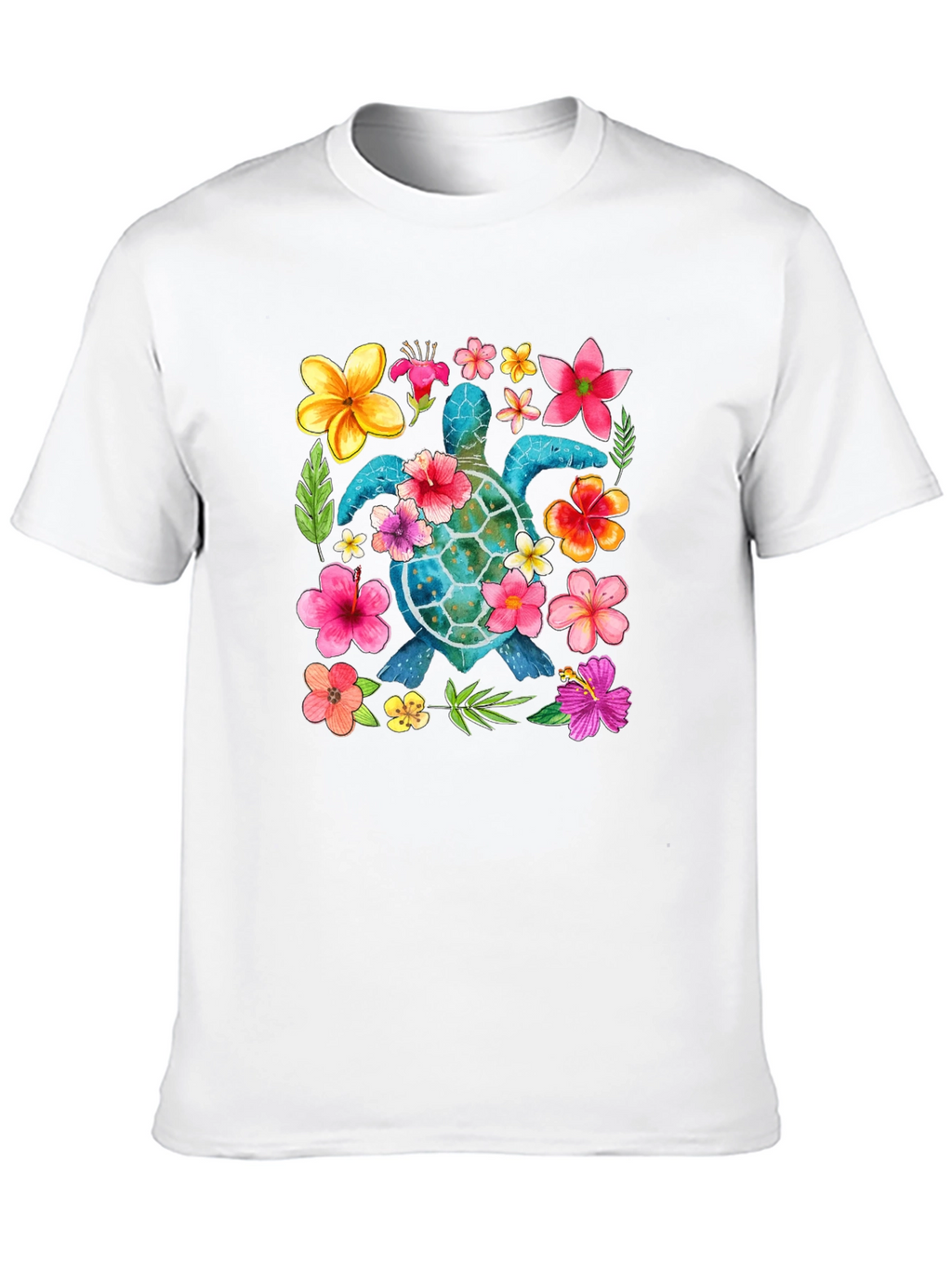 Floral Sea Turtle Graphic Black T-Shirt