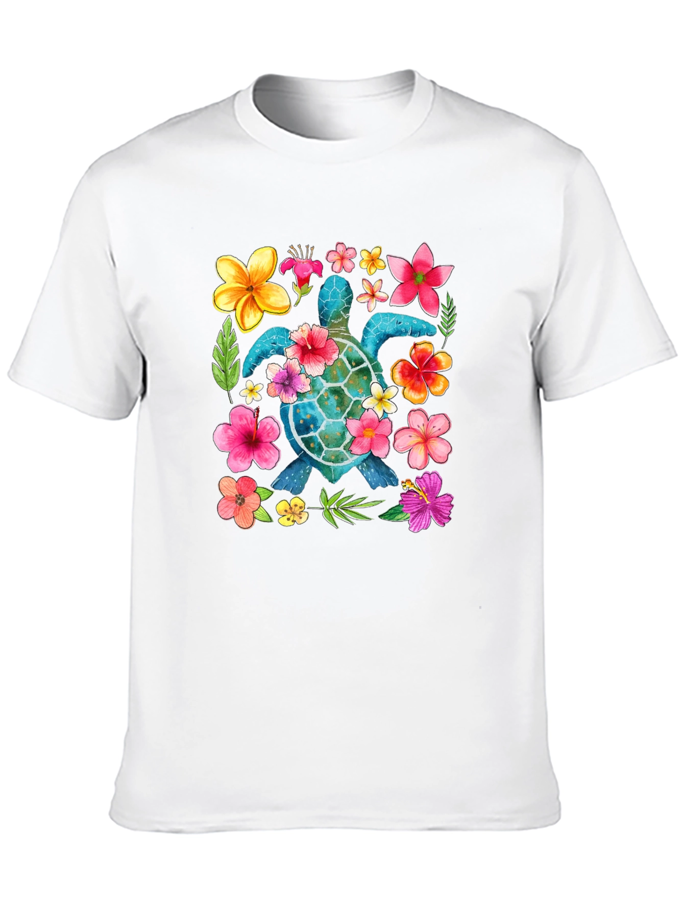 Floral Sea Turtle Graphic Black T-Shirt