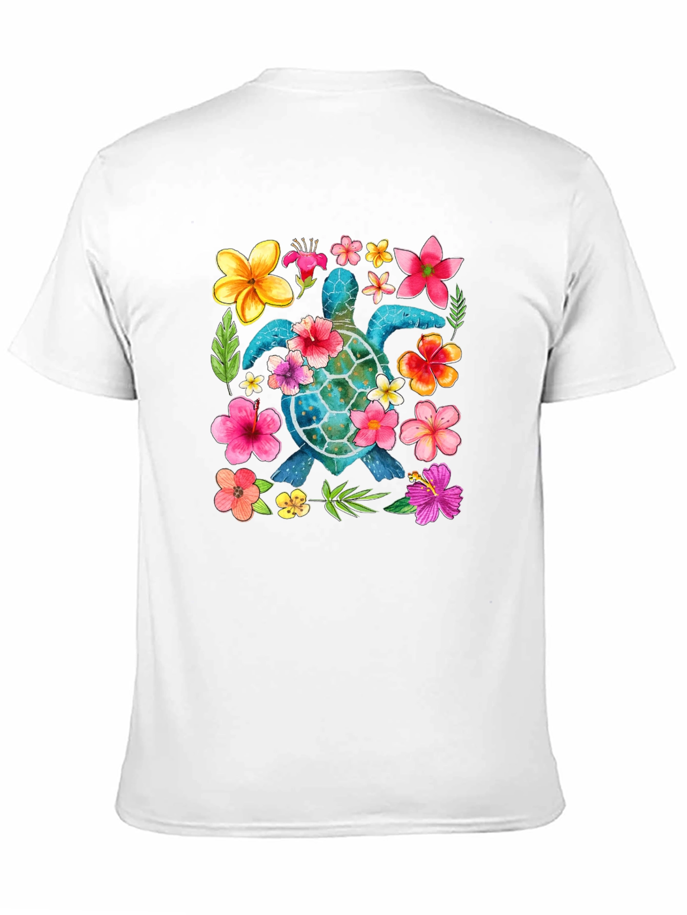 Floral Sea Turtle Graphic Black T-Shirt