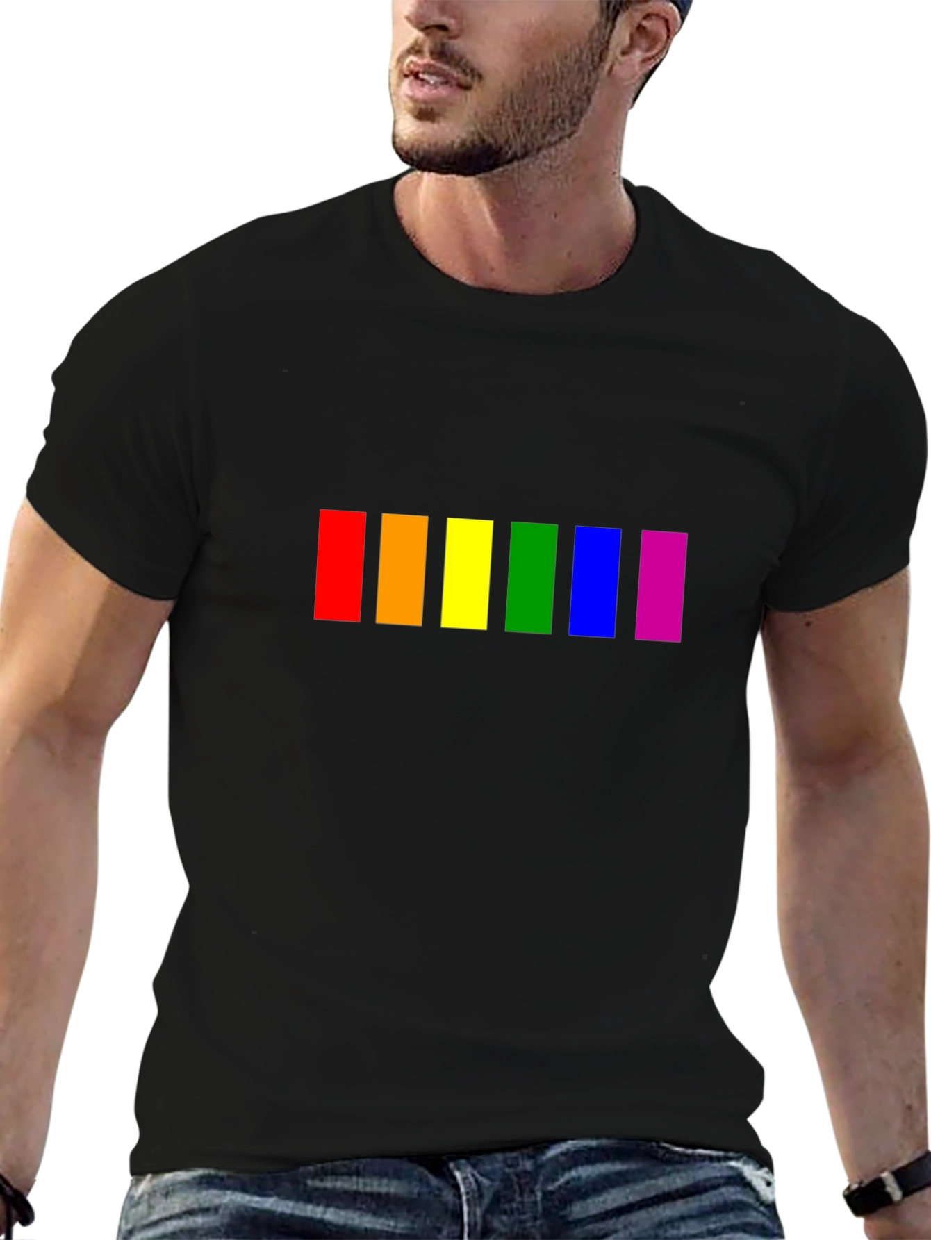 Pride Rainbow Stripe Graphic Tee - Soft Cotton Comfort