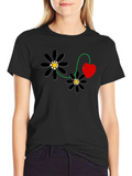 Black Flower Heart T-Shirt
