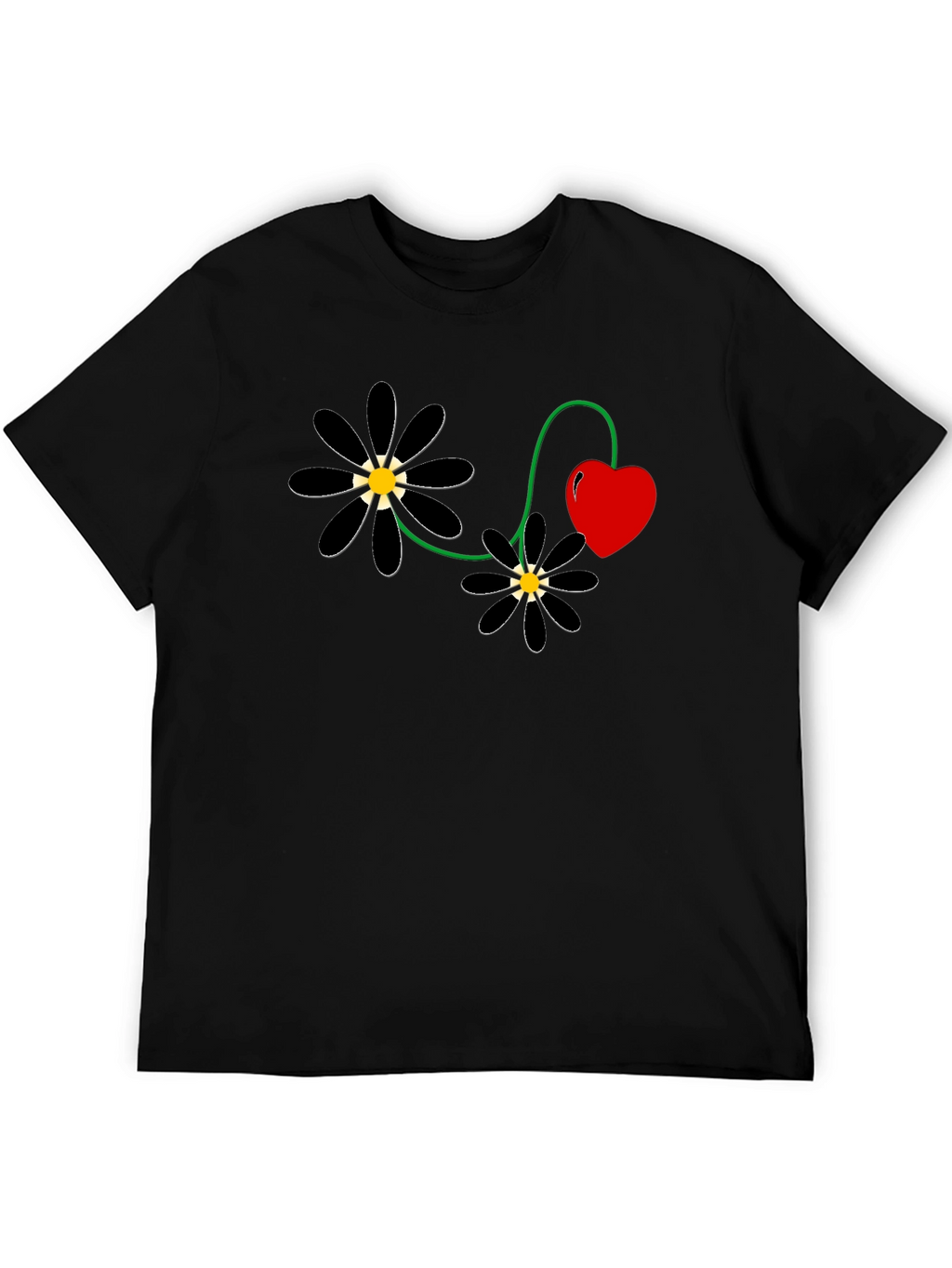 Black Flower Heart T-Shirt