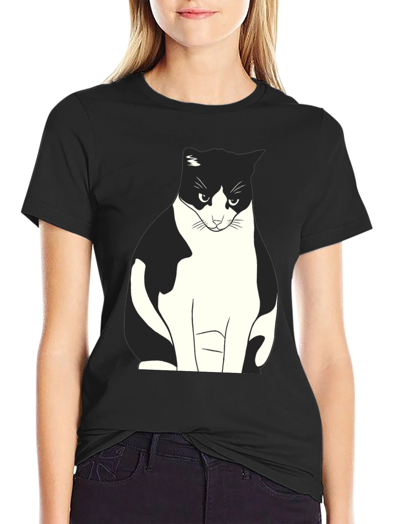 Grumpy Cat Graphic Tee - Black Cotton T-Shirt