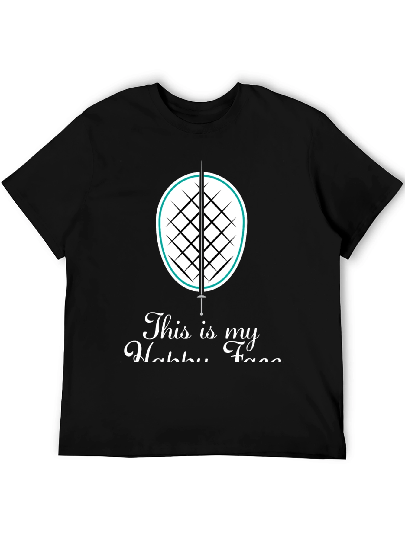 Fencing Hobby T-Shirt: Black Cotton Tee with Sword & Racket Design