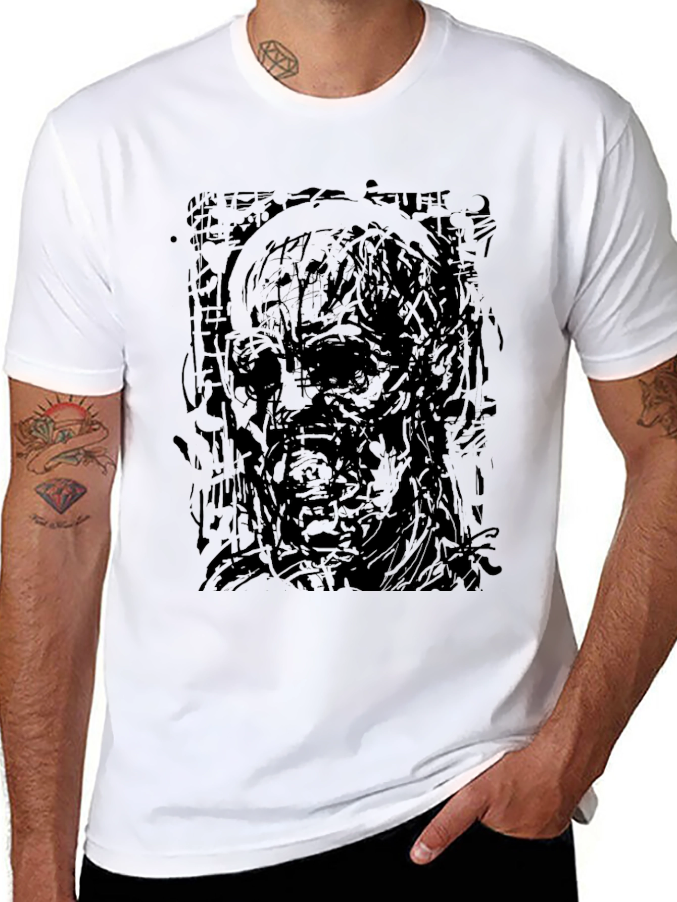 Abstract Zombie Graphic Black T-Shirt
