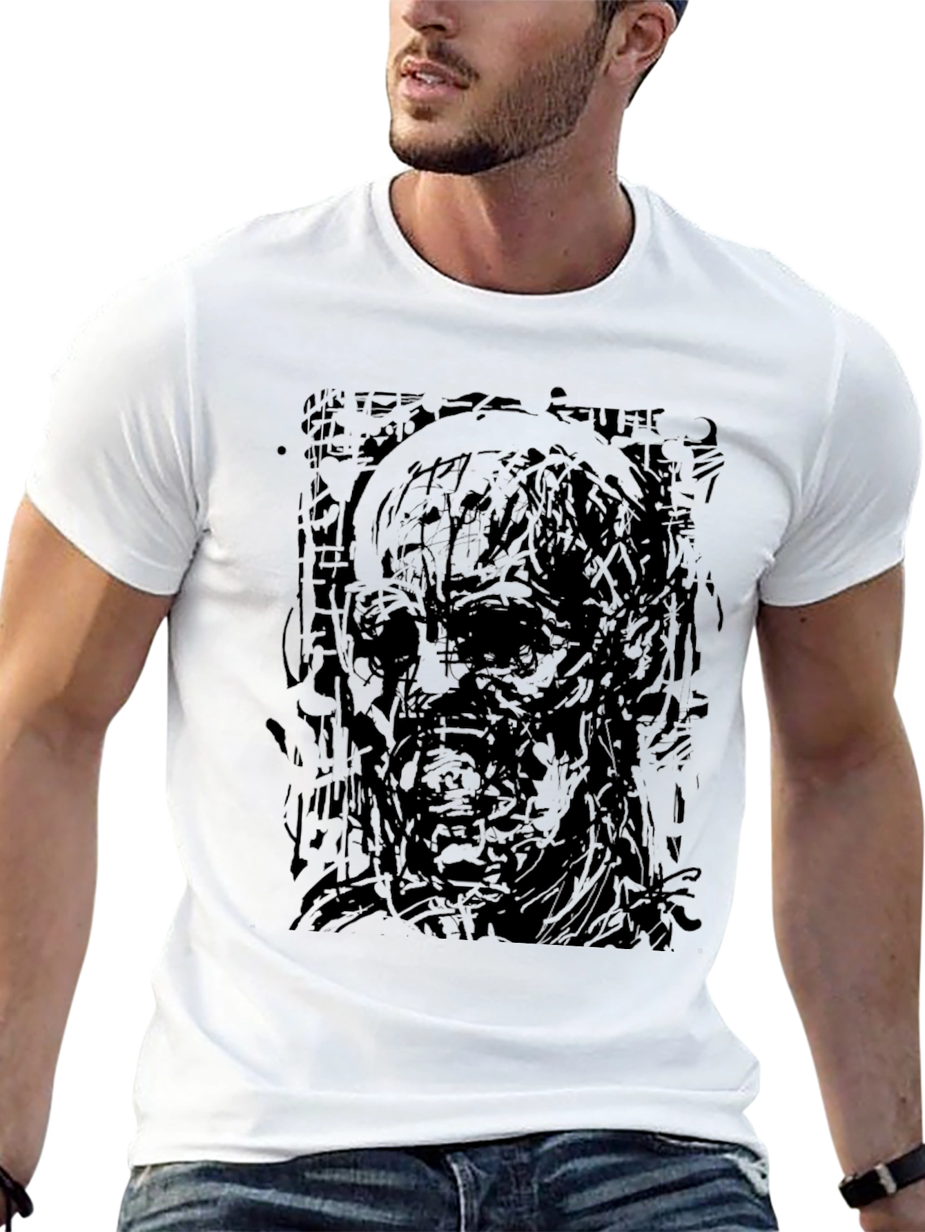 Abstract Zombie Graphic Black T-Shirt