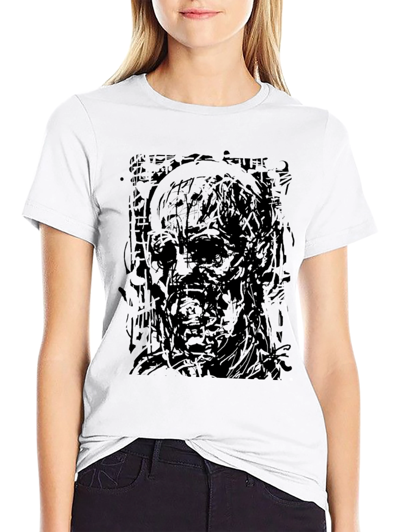Abstract Zombie Graphic Black T-Shirt