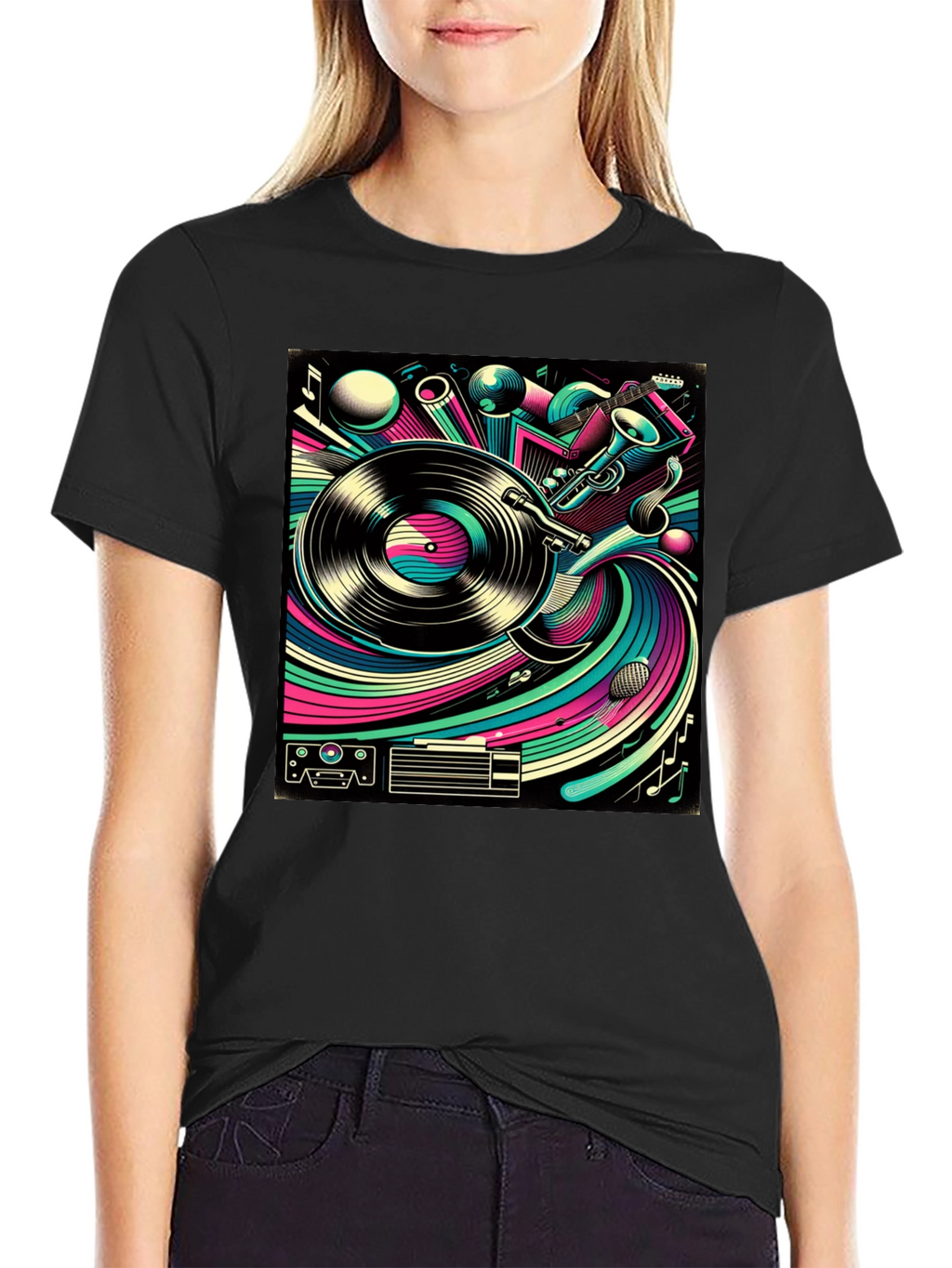 Retro Music Graphic Tee - Black