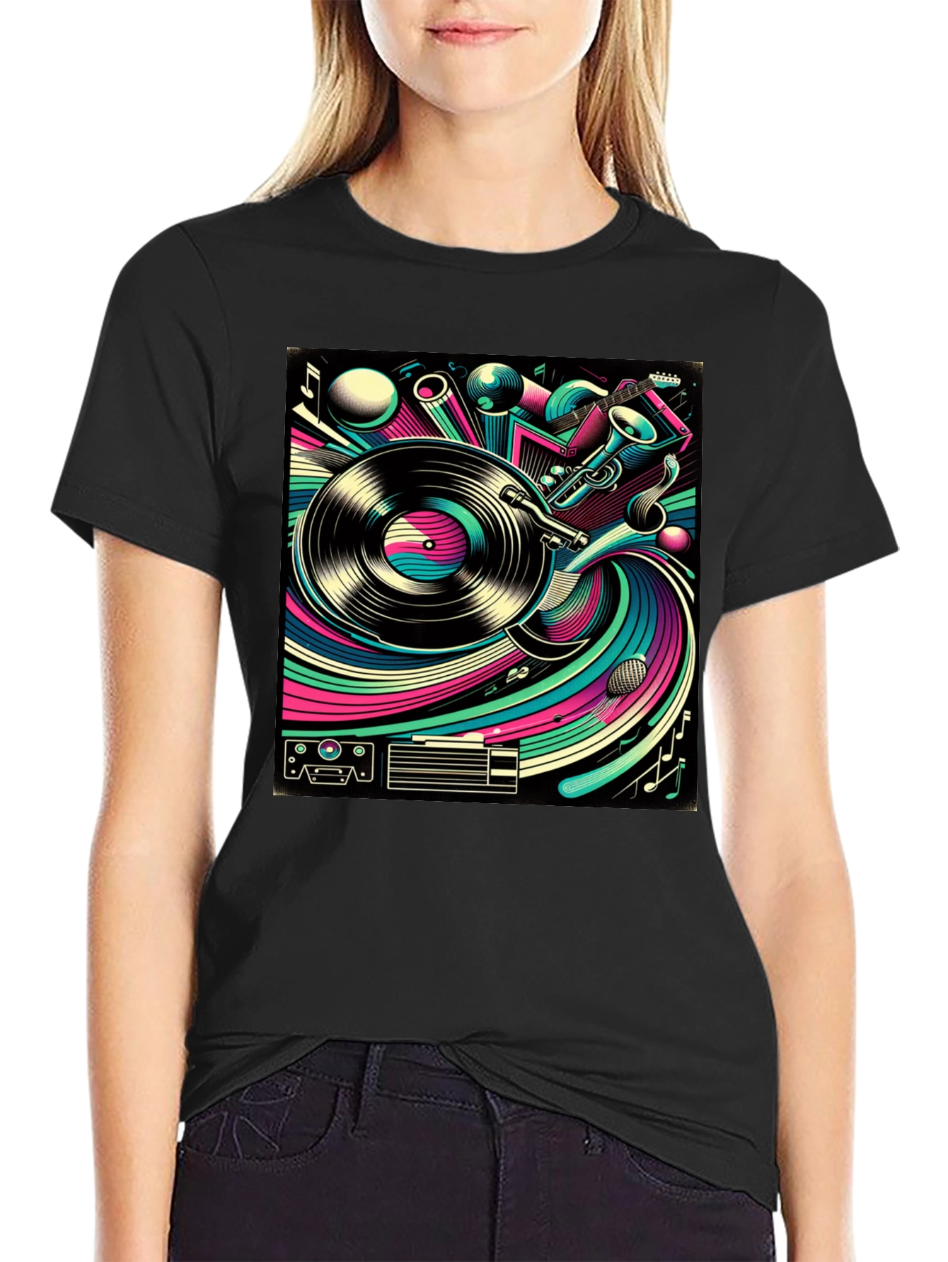 Retro Music Graphic Tee - Black