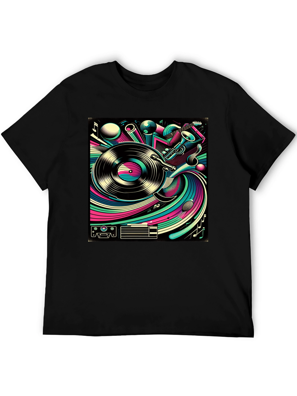 Retro Music Graphic Tee - Black