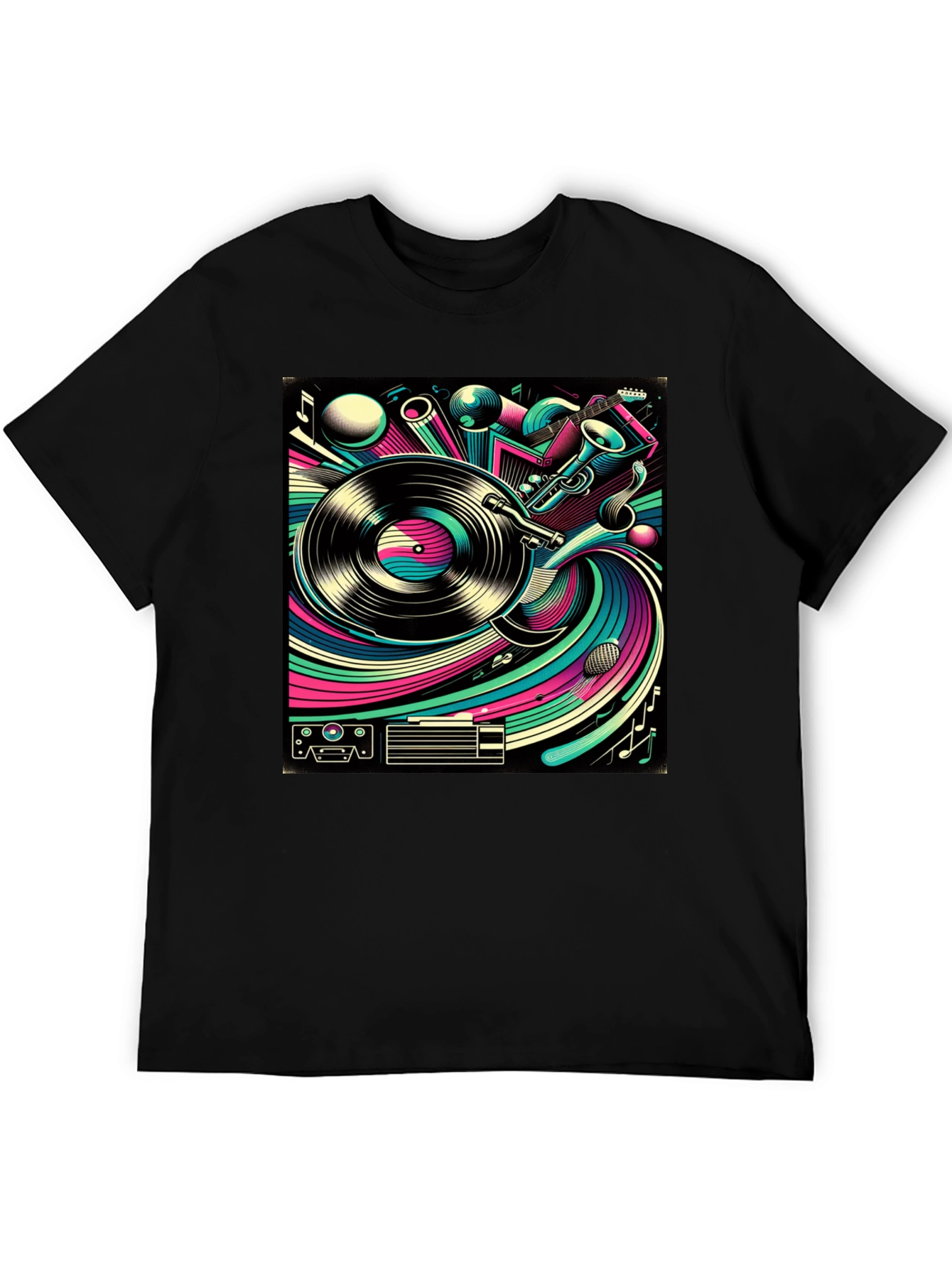 Retro Music Graphic Tee - Black