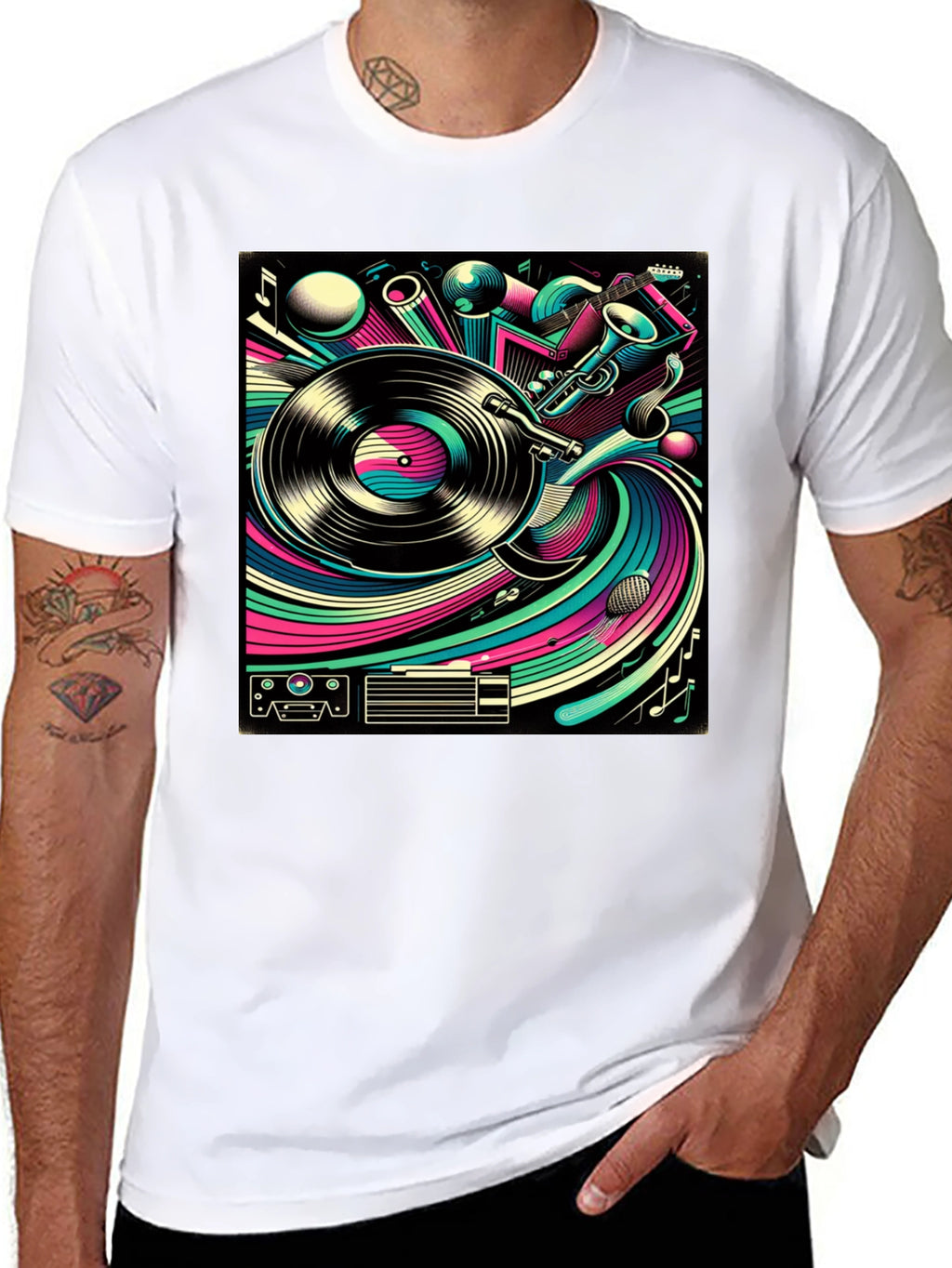 Retro Music Graphic Tee - Black