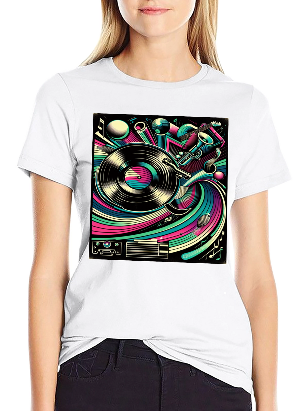 Retro Music Graphic Tee - Black