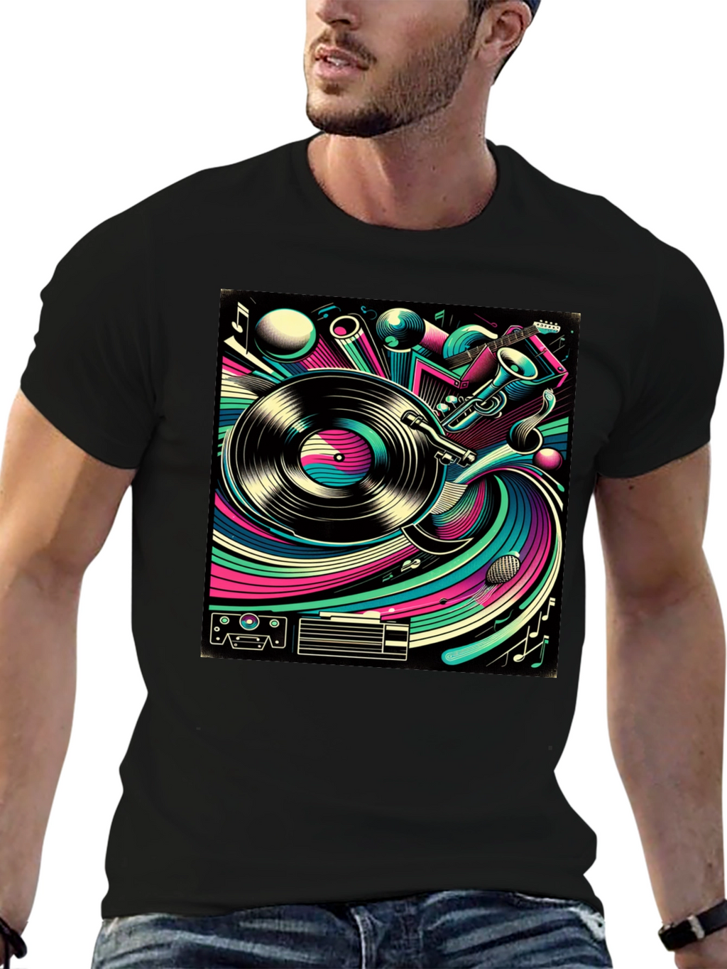 Retro Music Graphic Tee - Black