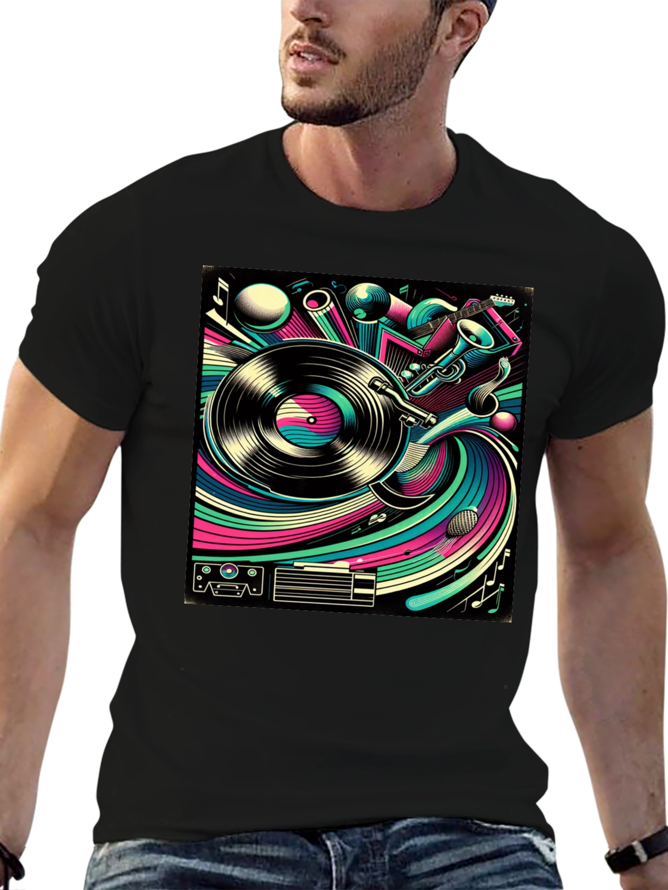 Retro Music Graphic Tee - Black