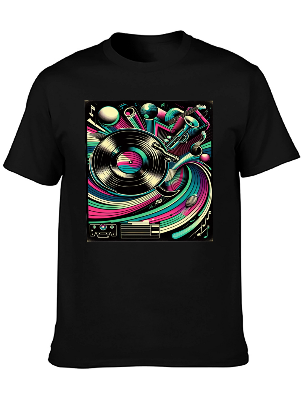 Retro Music Graphic Tee - Black