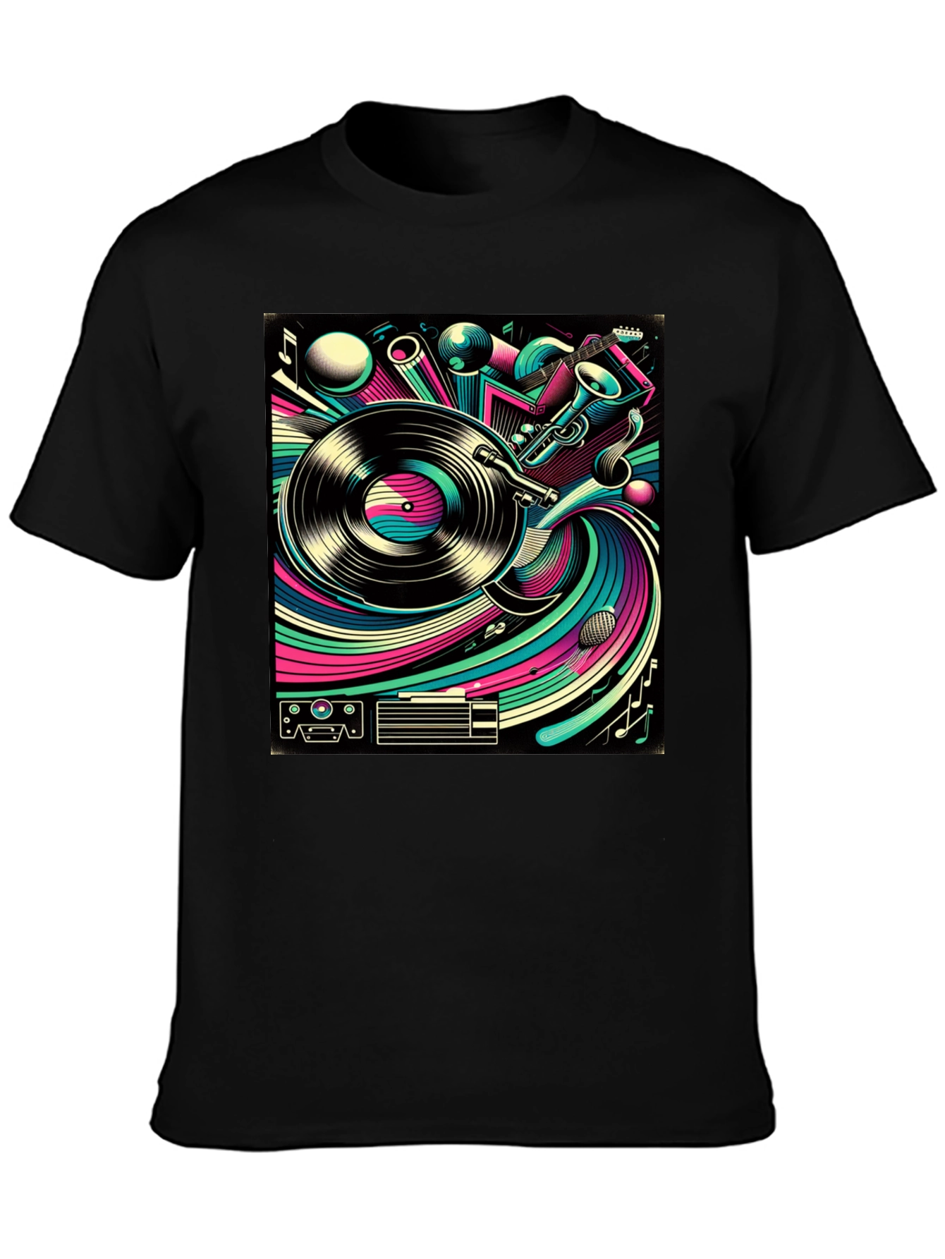 Retro Music Graphic Tee - Black