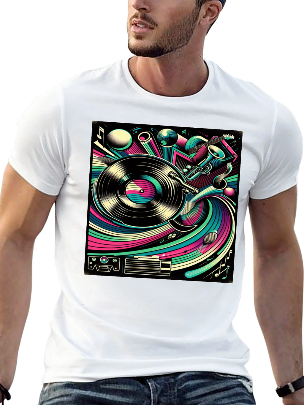 Retro Music Graphic Tee - Black