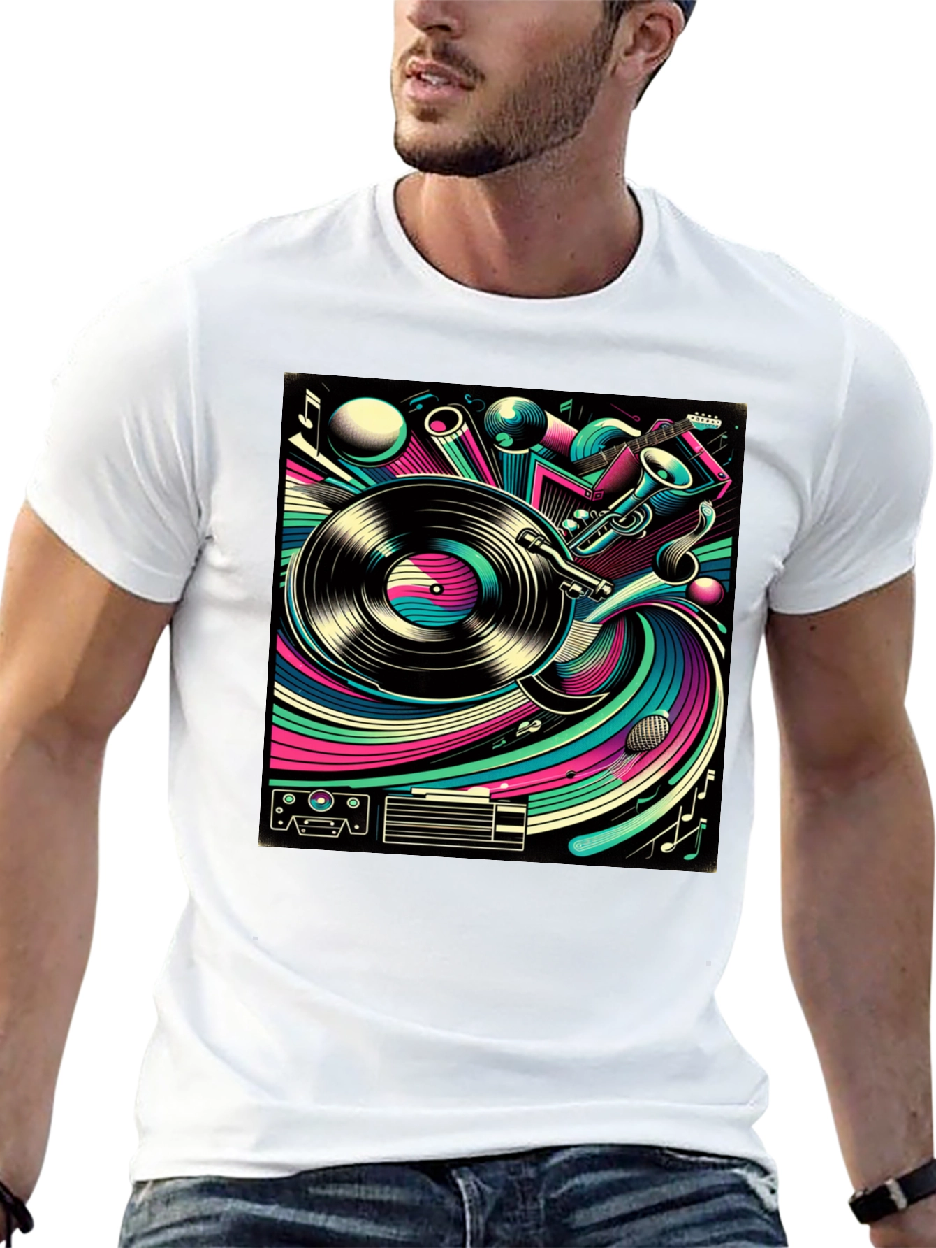 Retro Music Graphic Tee - Black