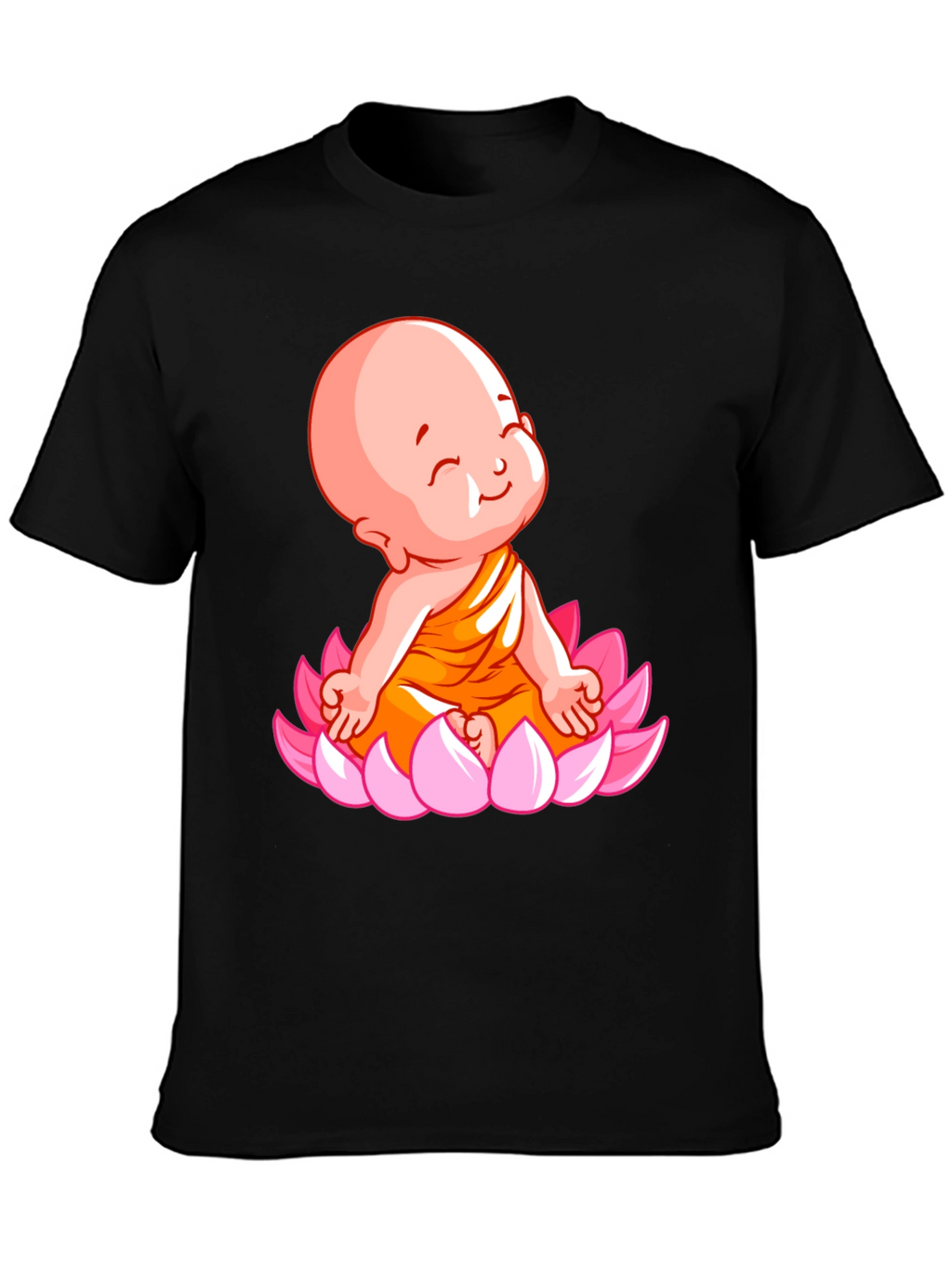 Cute Baby Buddha Lotus Flower T-Shirt - Black