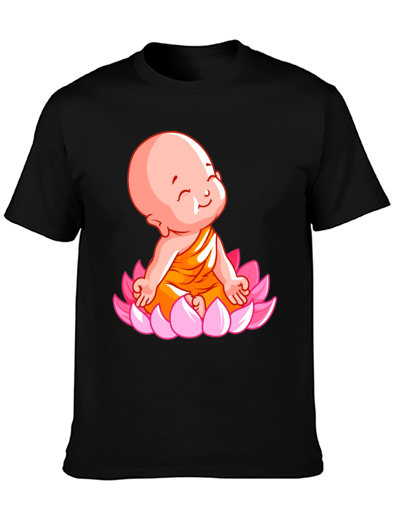 Cute Baby Buddha Lotus Flower T-Shirt - Black
