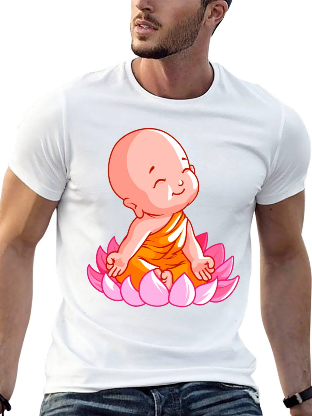 Cute Baby Buddha Lotus Flower T-Shirt - Black