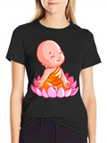 Cute Baby Buddha Lotus Flower T-Shirt - Black