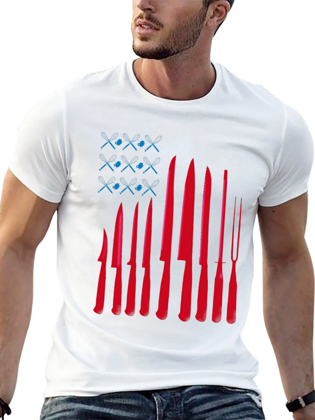 Chef Knife Flag T-Shirt - Culinary Pride