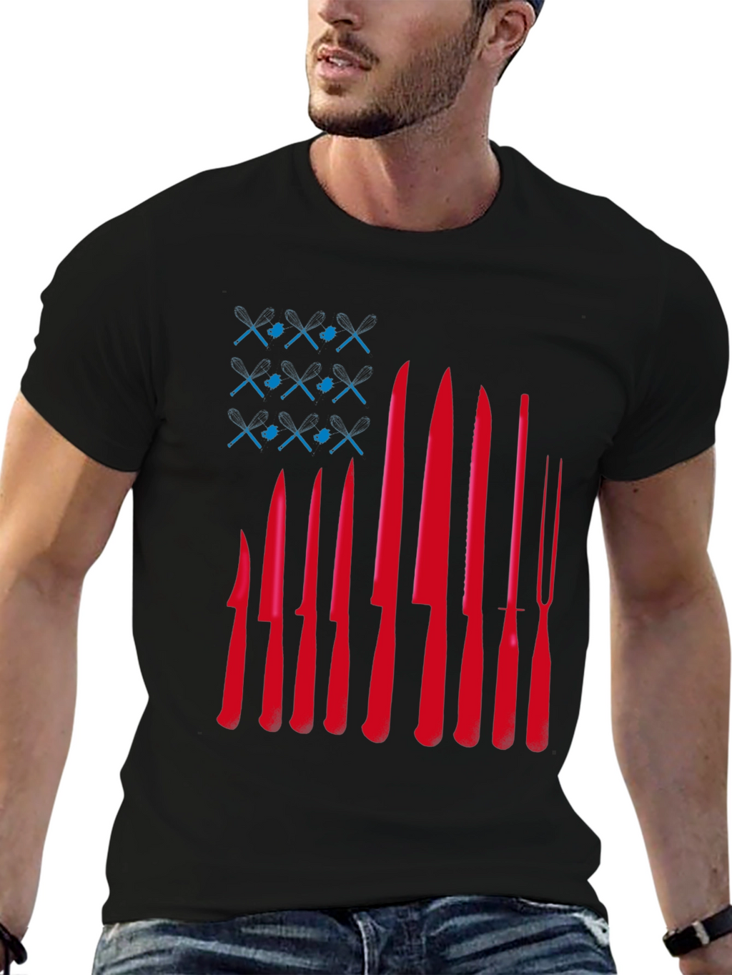 Chef Knife Flag T-Shirt - Culinary Pride