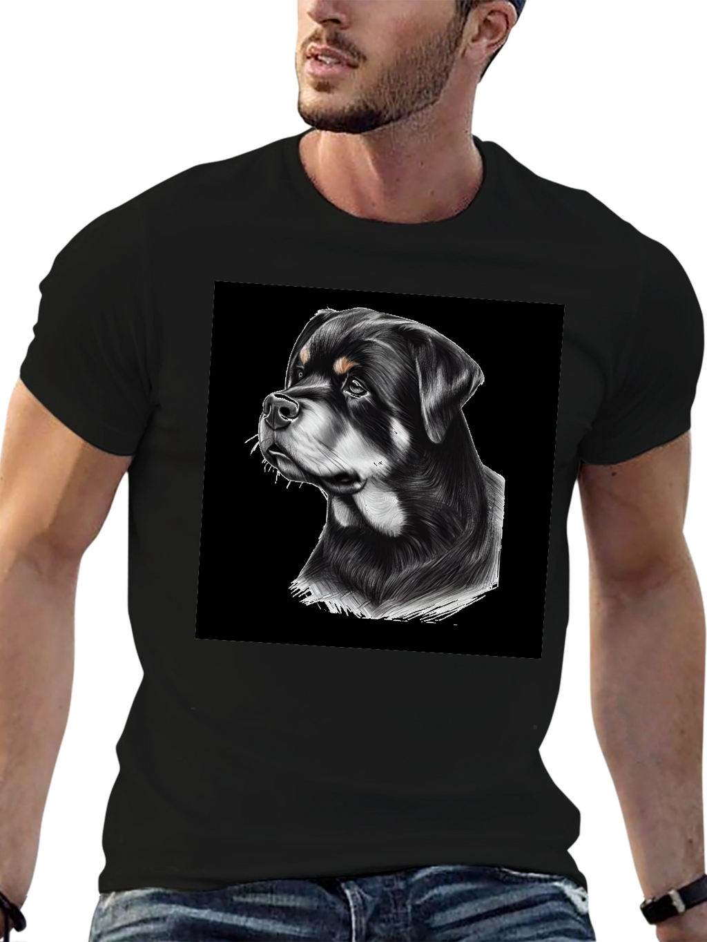 Rottweiler Graphic T-Shirt - Black Cotton Tee