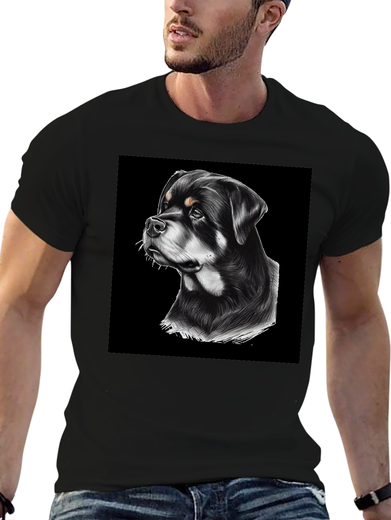 Rottweiler Graphic T-Shirt - Black Cotton Tee