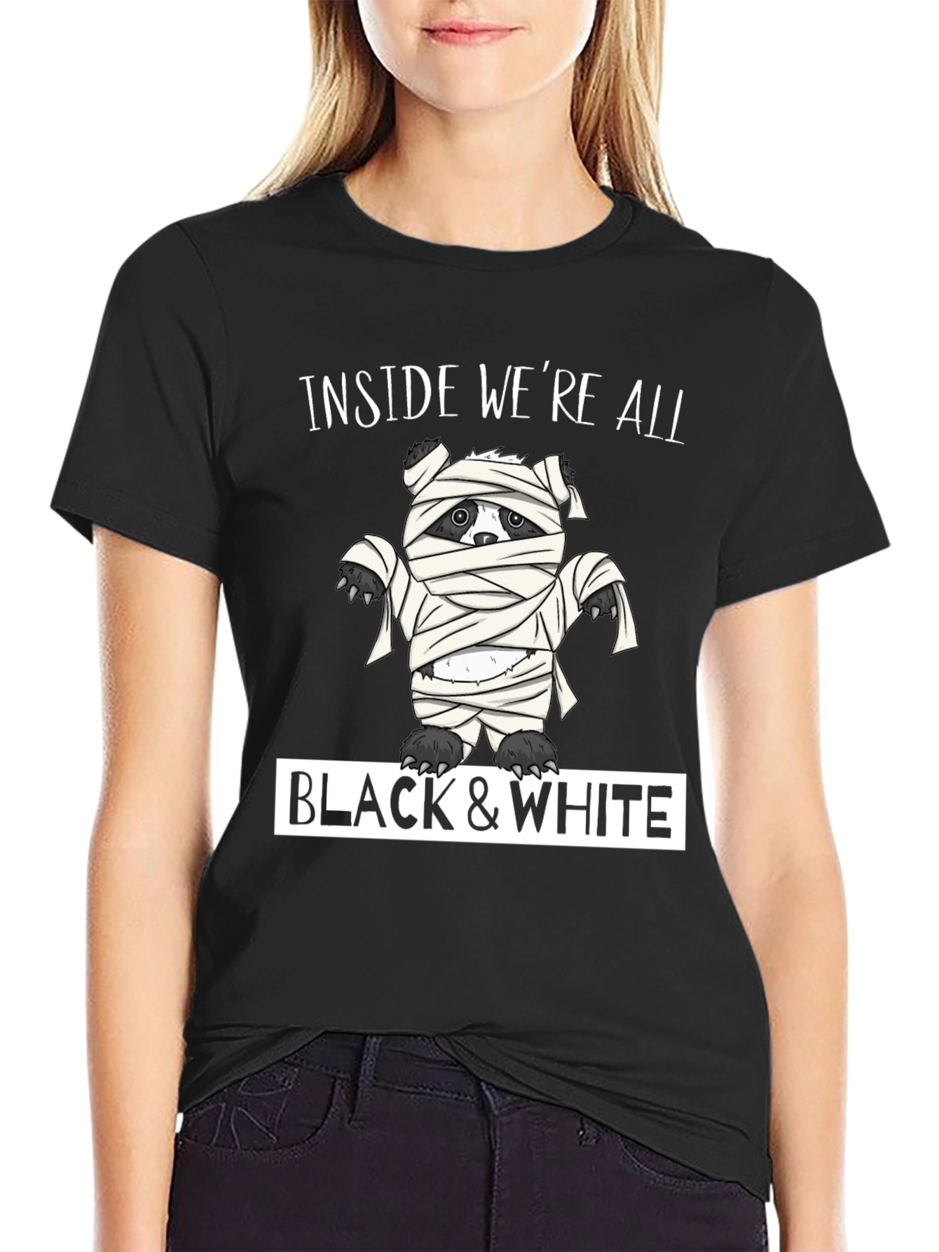 Inside Were All Black & White Mummy Bear T-Shirt