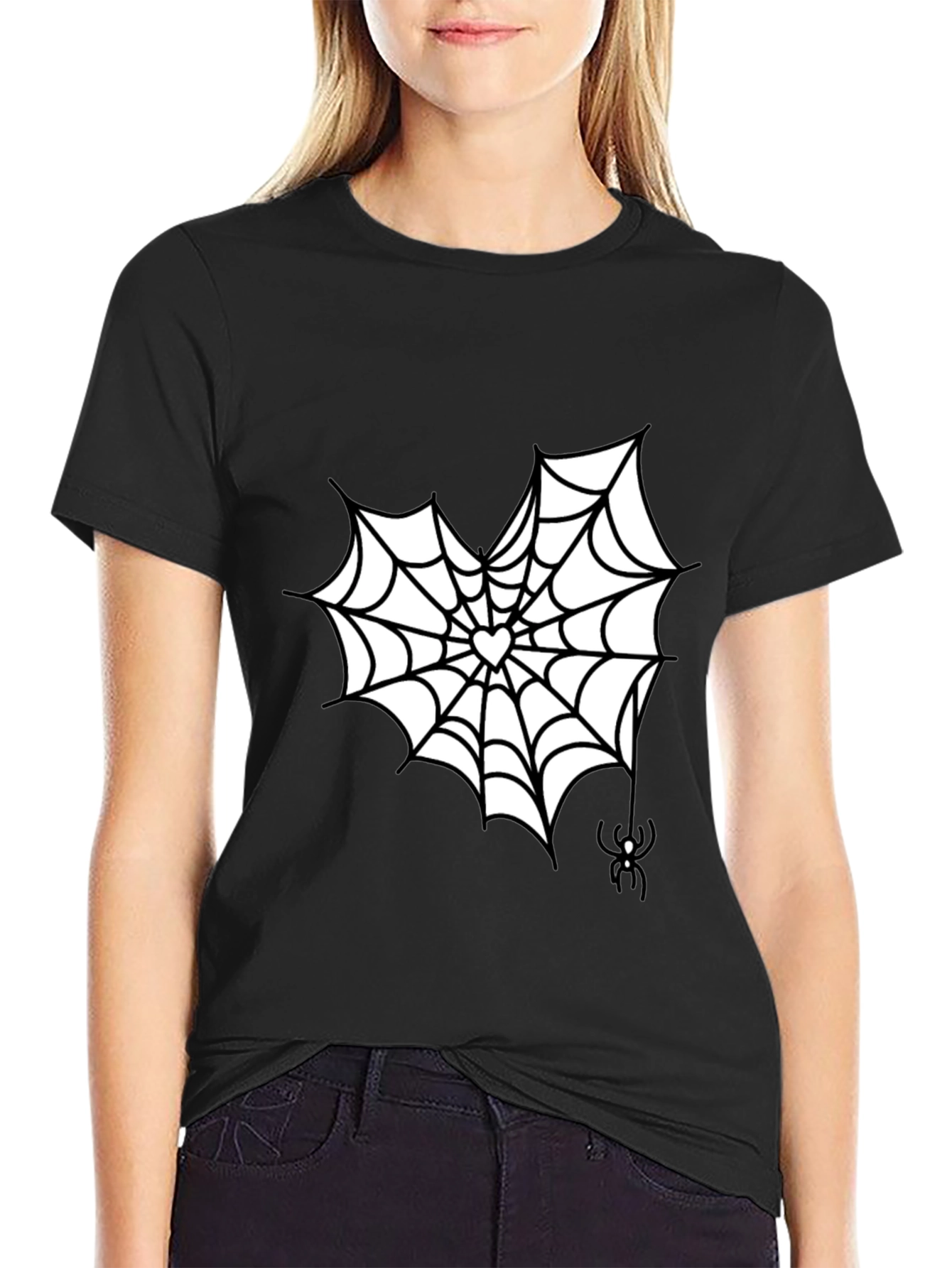Spiderweb Heart Graphic Tee - Halloween Style