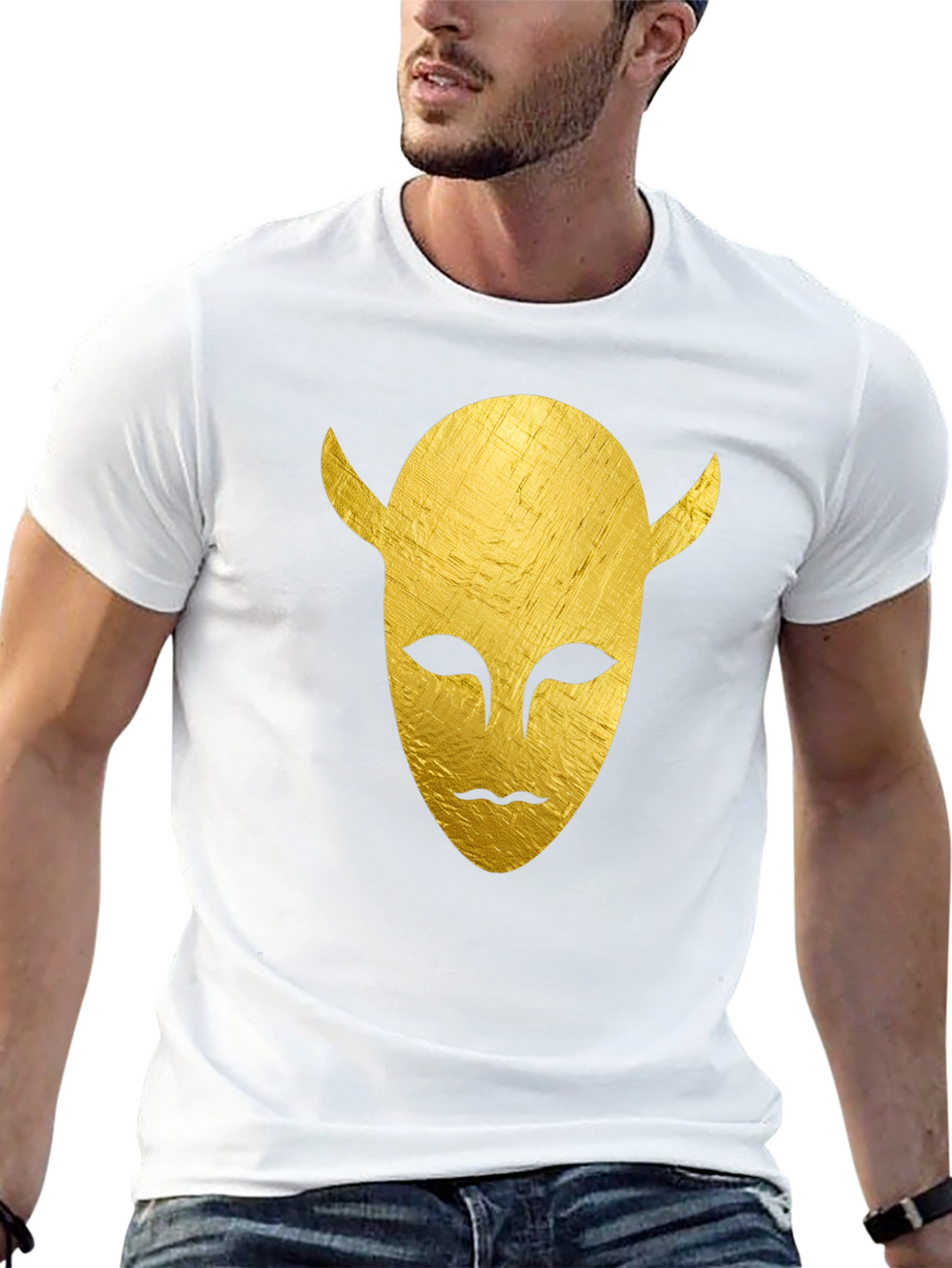 Golden Horned Mask Graphic Tee - Black T-Shirt
