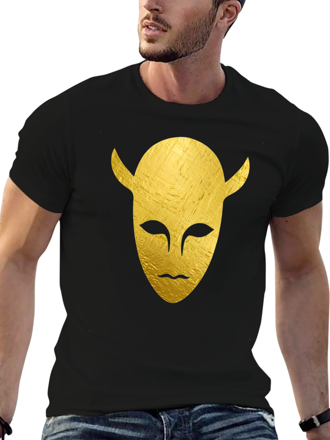 Golden Horned Mask Graphic Tee - Black T-Shirt