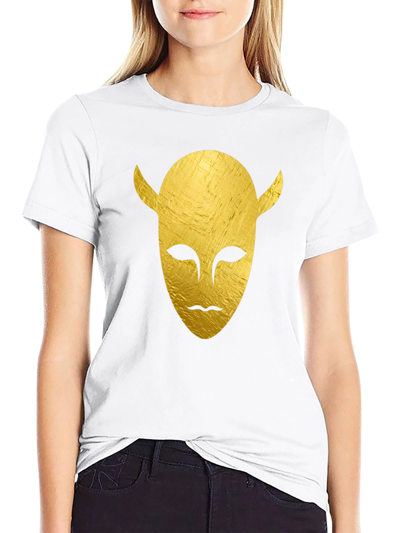 Golden Horned Mask Graphic Tee - Black T-Shirt
