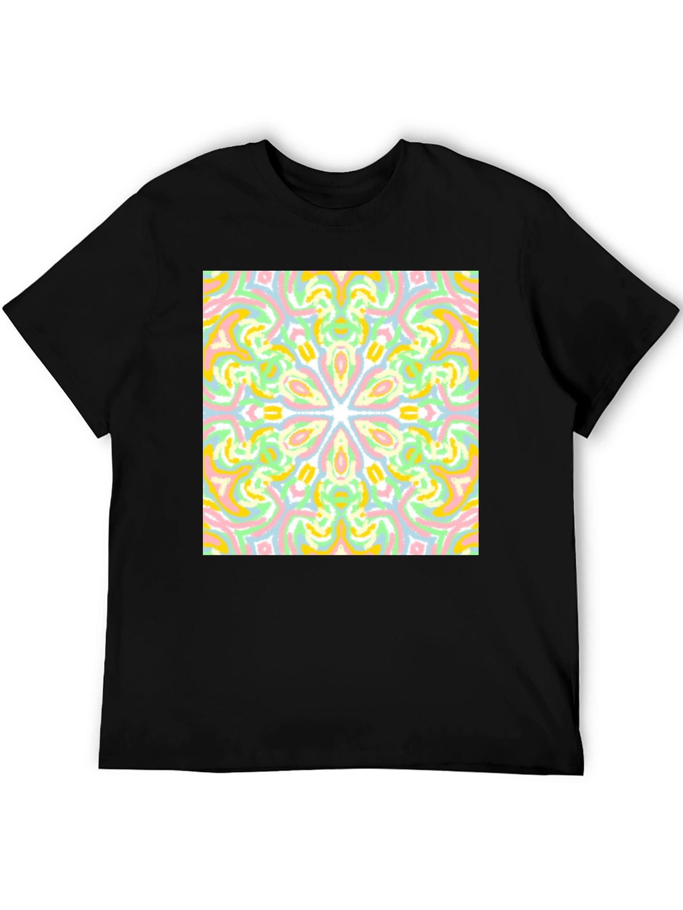 Colorful Mandala Graphic Tee - Black Cotton Casual T-Shirt