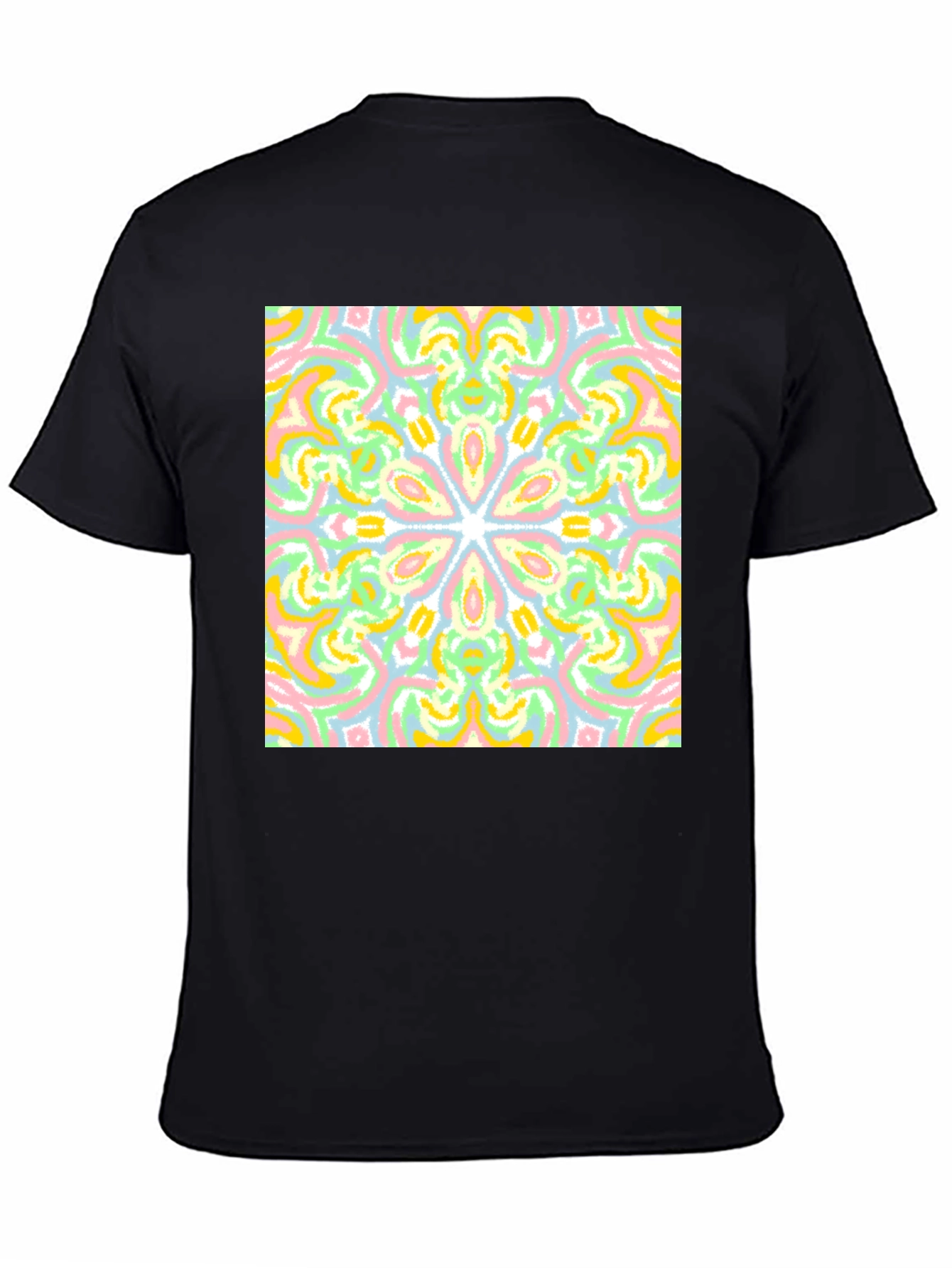 Colorful Mandala Graphic Tee - Black Cotton Casual T-Shirt