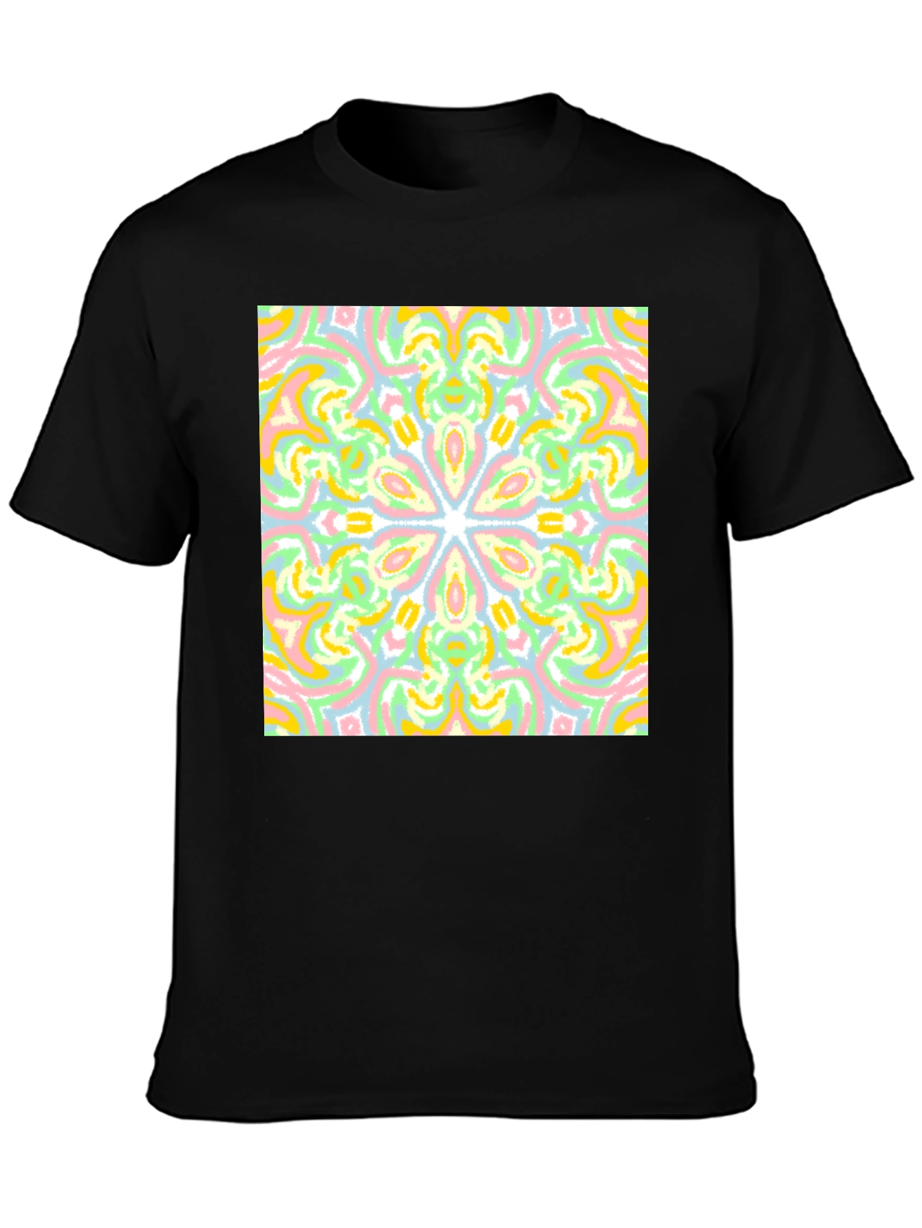 Colorful Mandala Graphic Tee - Black Cotton Casual T-Shirt