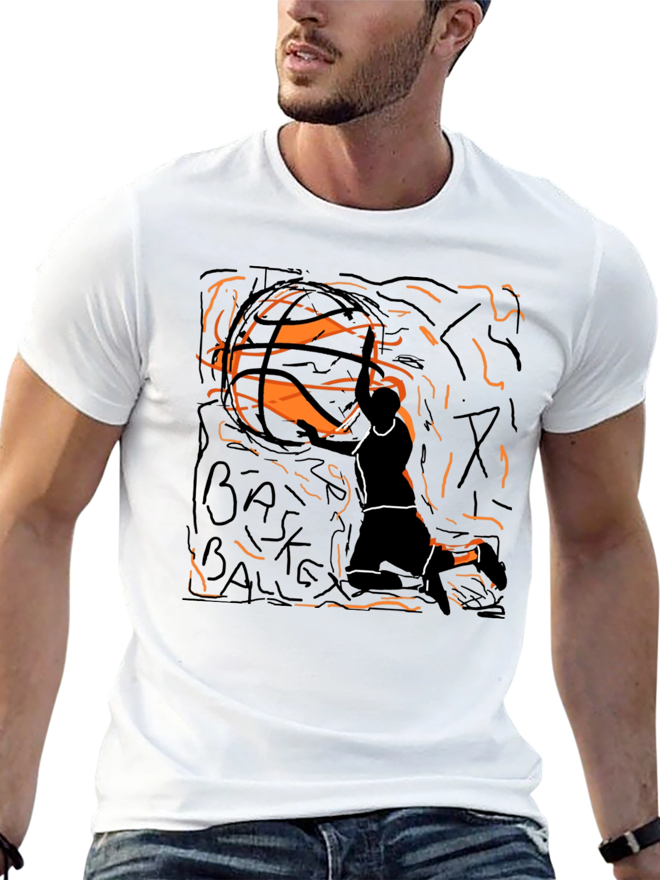 Basketball Graphic Tee - Black Cotton T-Shirt
