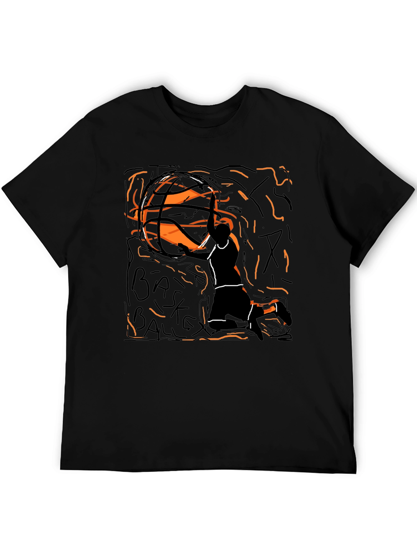 Basketball Graphic Tee - Black Cotton T-Shirt