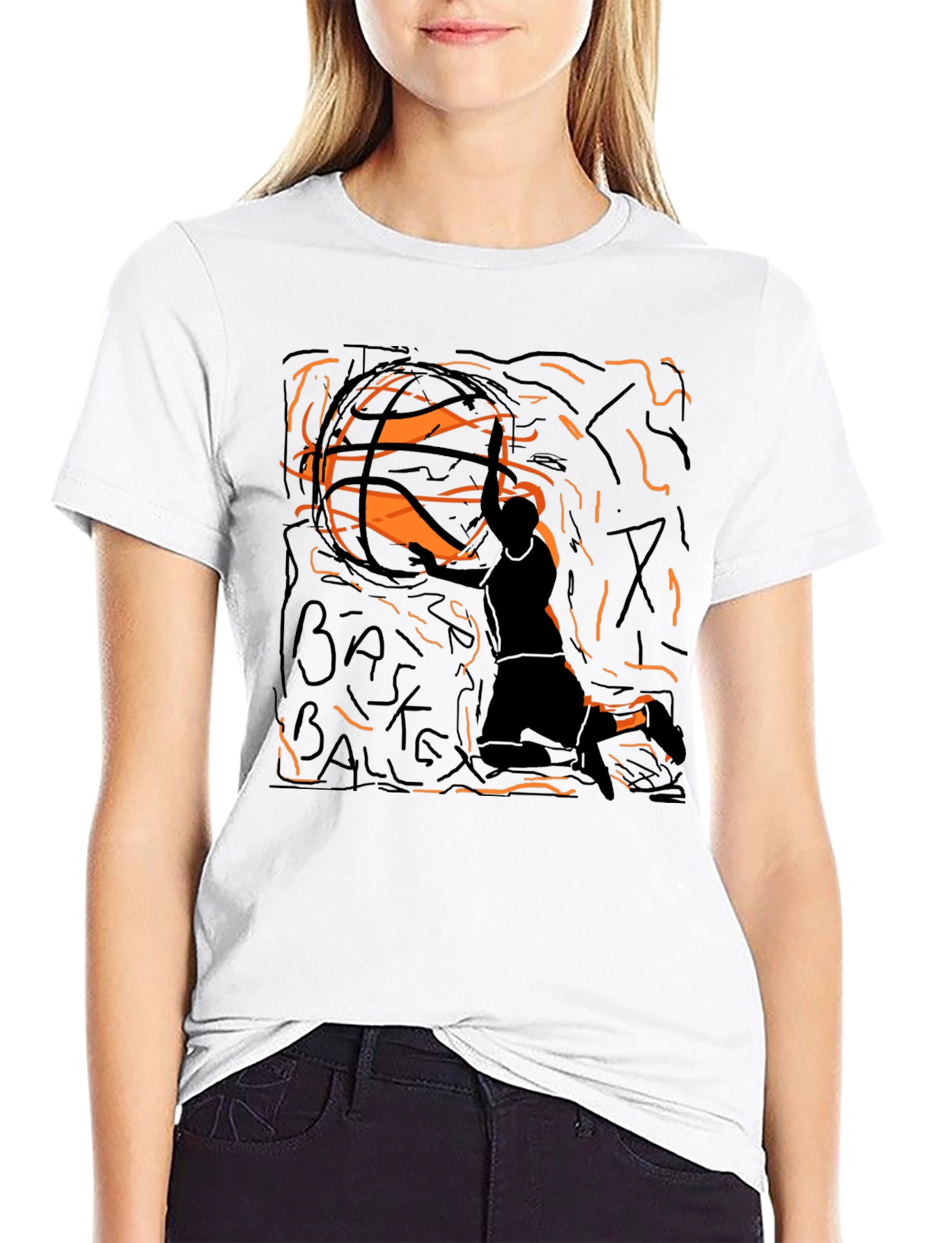 Basketball Graphic Tee - Black Cotton T-Shirt