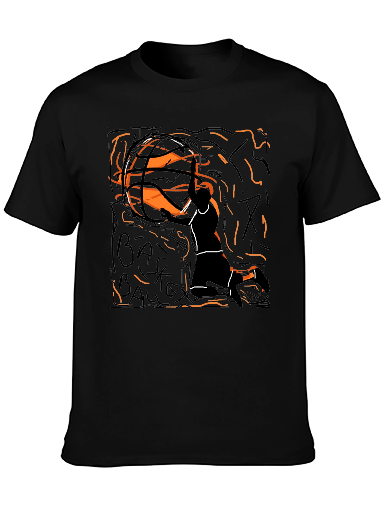 Basketball Graphic Tee - Black Cotton T-Shirt