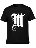 Elegant Letter M Graphic Tee - Black